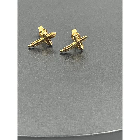 RL 10K Maker Dainty Cross Yellow Gold Cross Stud Earrings Push Back .22 Grams - Picture 2 of 8